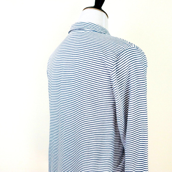 J Jill Size L Woven Rayon Button Down Shirt Contrast Stripe Blue White - Picture 5 of 9